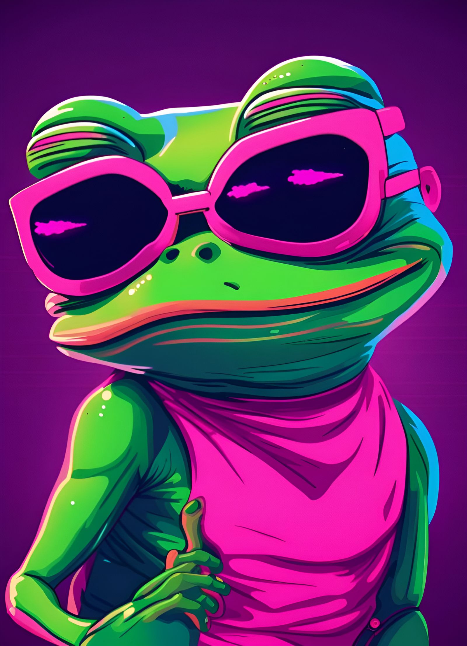 Pepe the Frog with Sunglasses in Synthwave Style