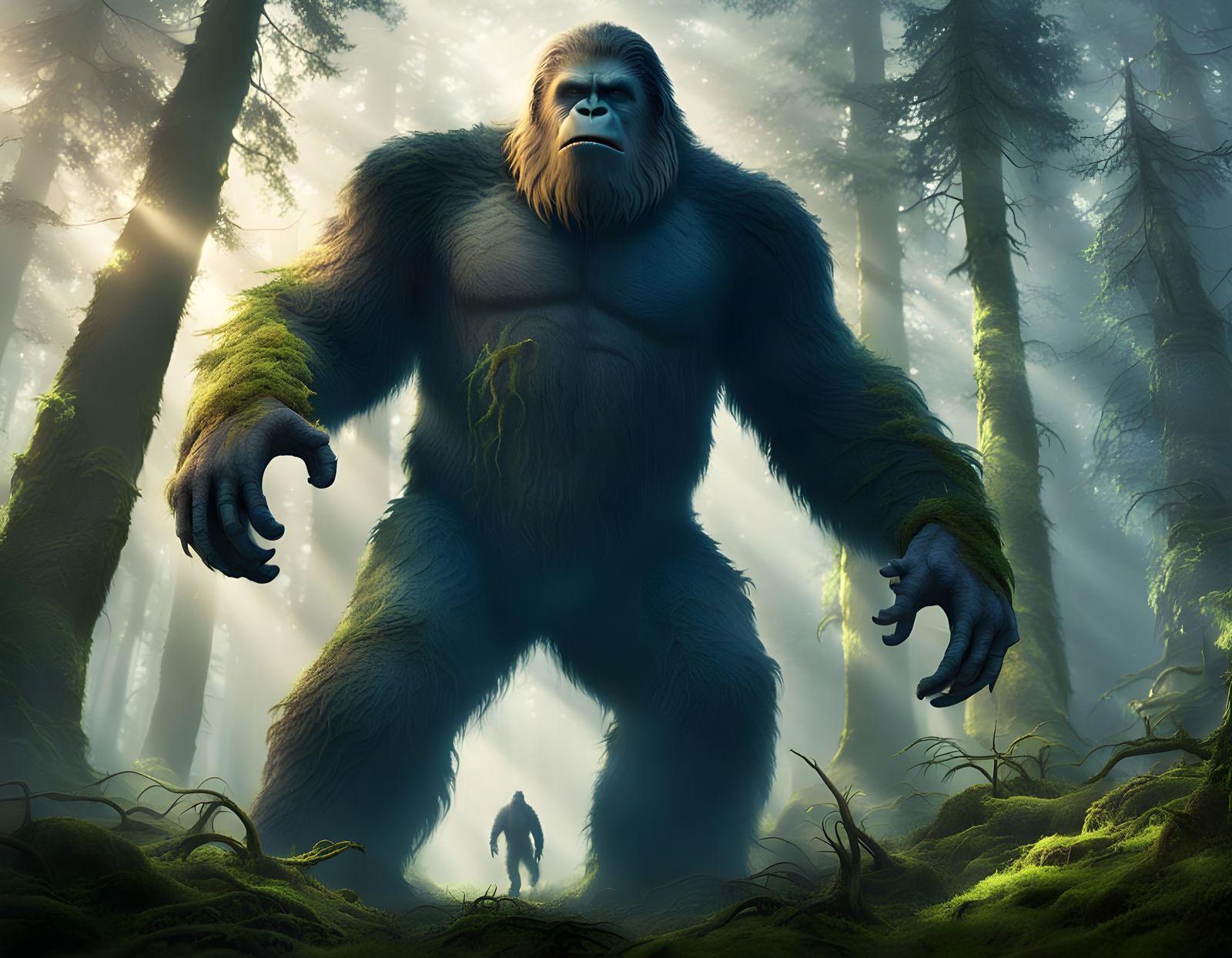 Hyperdetailed Bigfoot in Forest Matte Painting