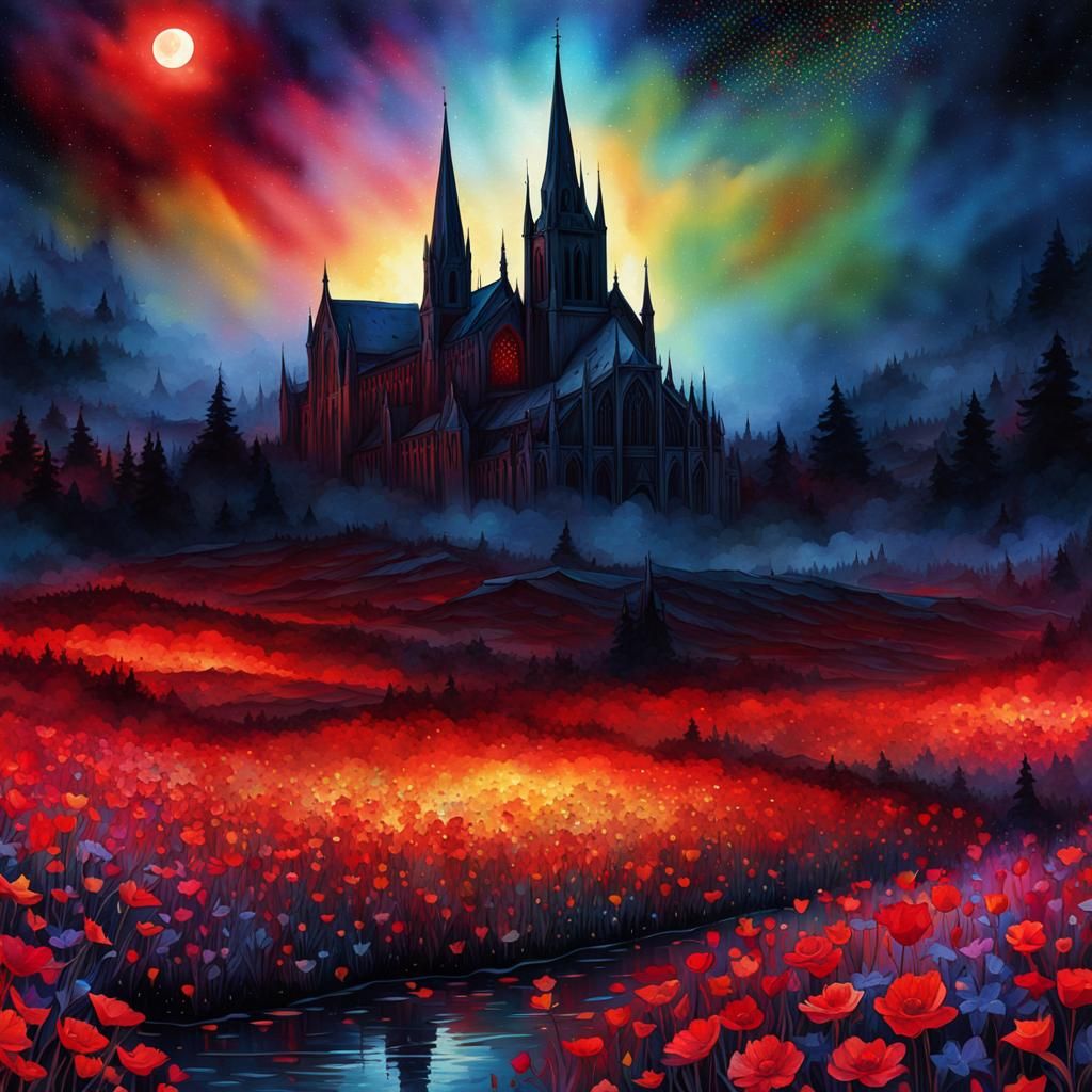 Gothic Cathedral in Digital Watercolor Illustration