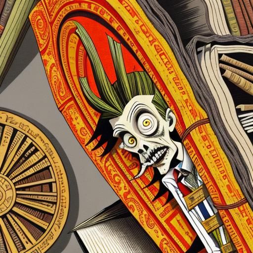 Disturbing Zombie Librarian in Art Brut Style