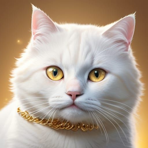 White Cat Portrait with Golden Eyes in Digital Art