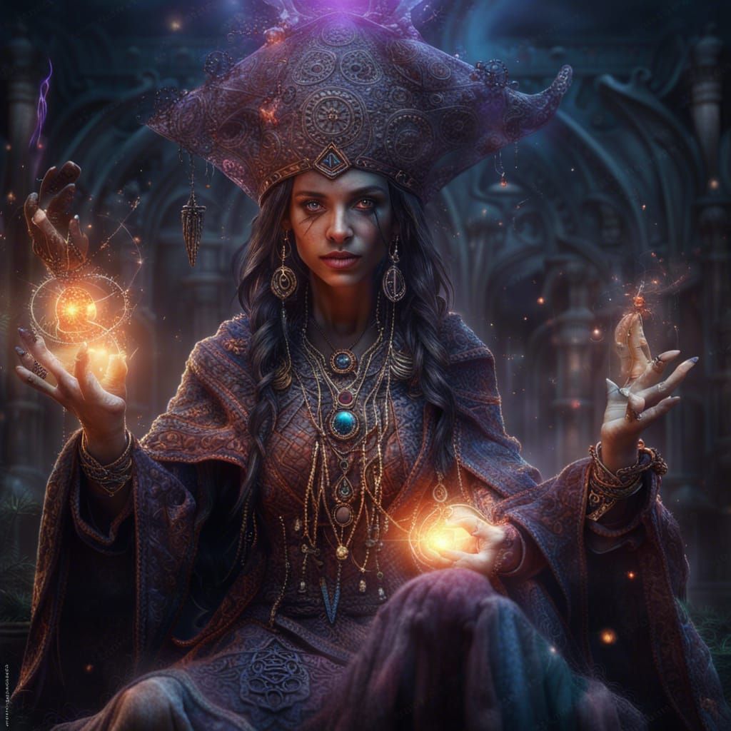 Mystical Sorcerers Weaving Spells in Psychedelic Realm