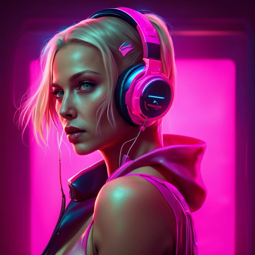 Blonde Woman in Neon Cyberpunk Style