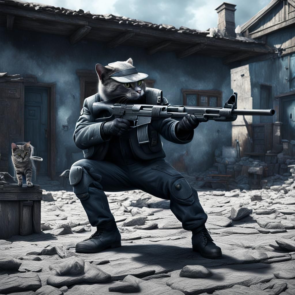 Cat with a Gun: Detailed Matte Painting