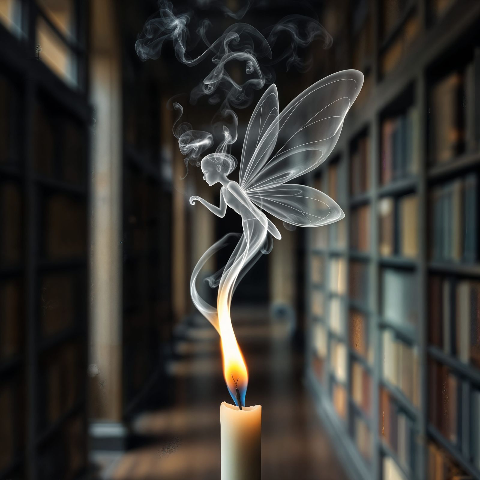Smokey Fairy Above Candle in Library