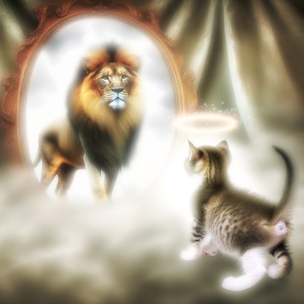 Kitten's Reflection: A Lion of Courage