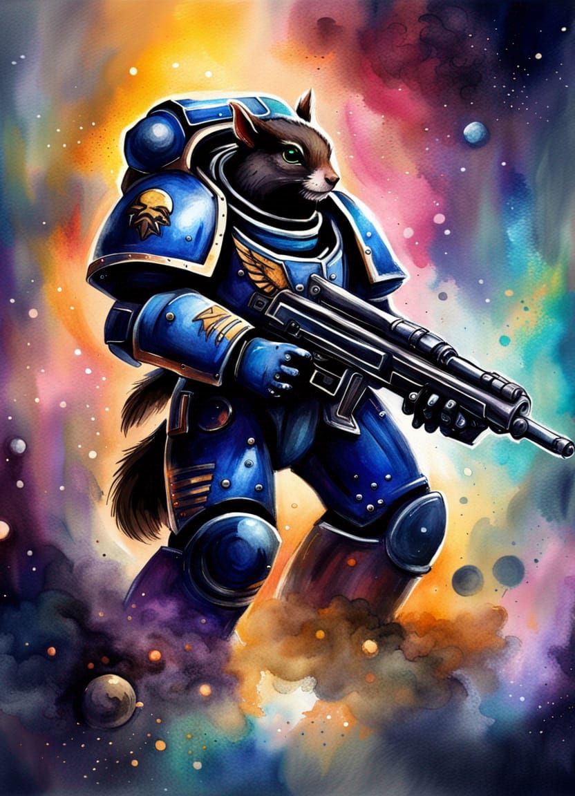 StarCraft Space Marine with Squirrel, Renoir-Inspired Art