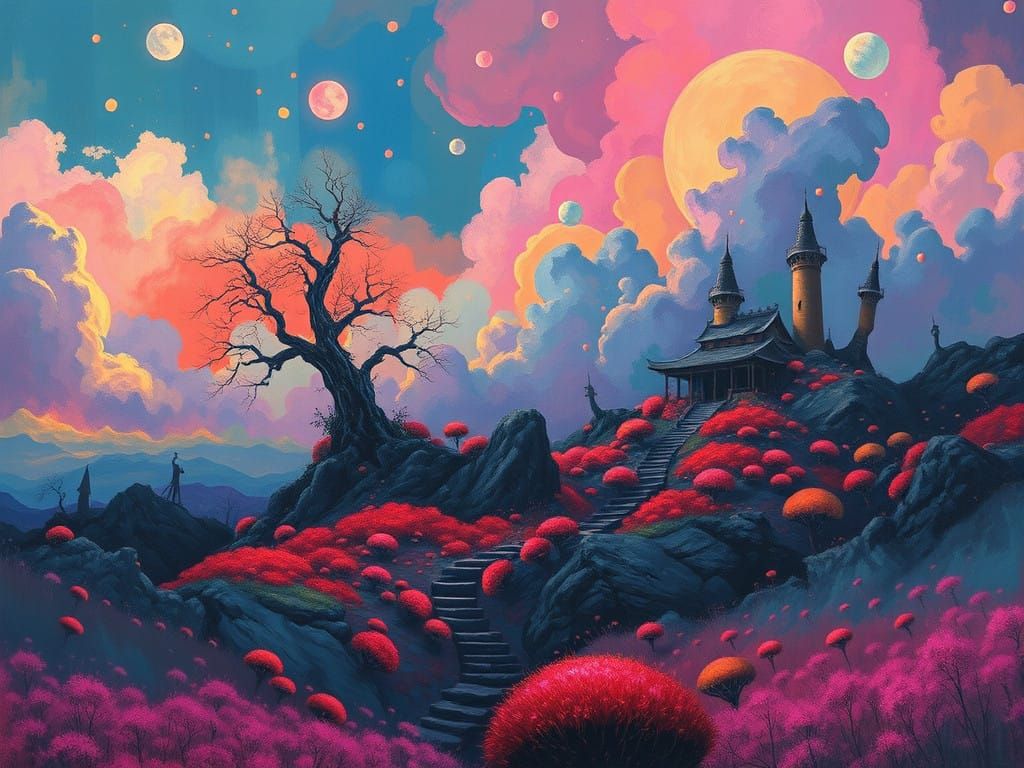 Ethereal Dreamscape in Vibrant, Fantastical Style