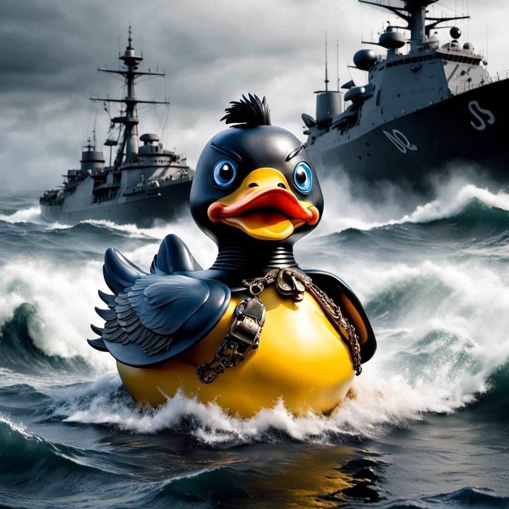 Giant Evil Rubber Duck Menace in Turbulent Ocean Waters