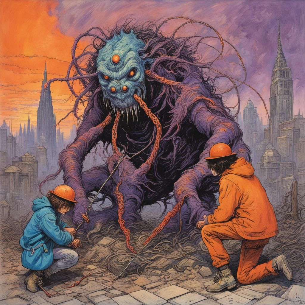 Teens Confront Cosmic Monster in Apocalyptic Cityscape