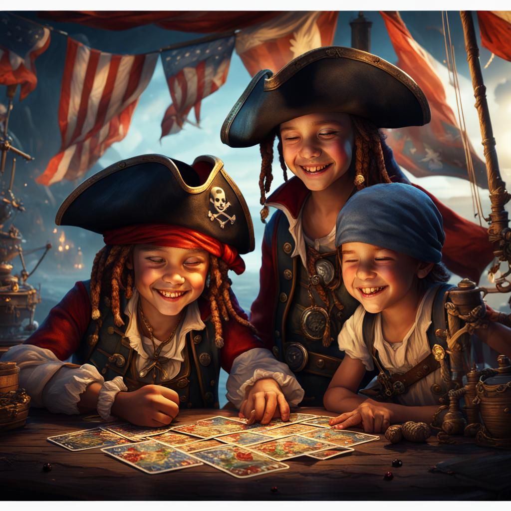 Pirate Children Reading Tarot Cards: Detailed Matte Painting