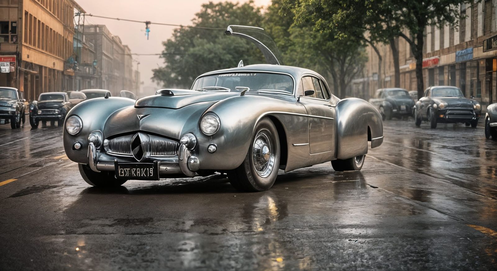 1953 Silver Car in Cinematic Photography Style