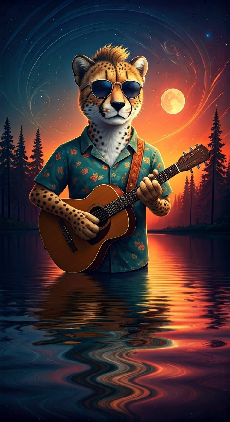 funny cheetah playing the guitar