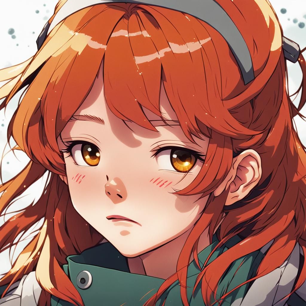 Ginger Haired Girl with Freckles in Anime Style