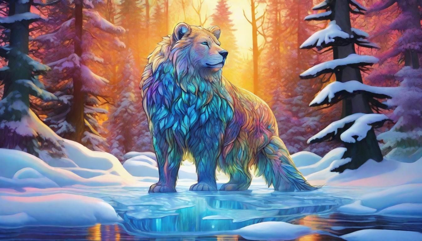 Art Nouveau Animal on Ice with Flowers