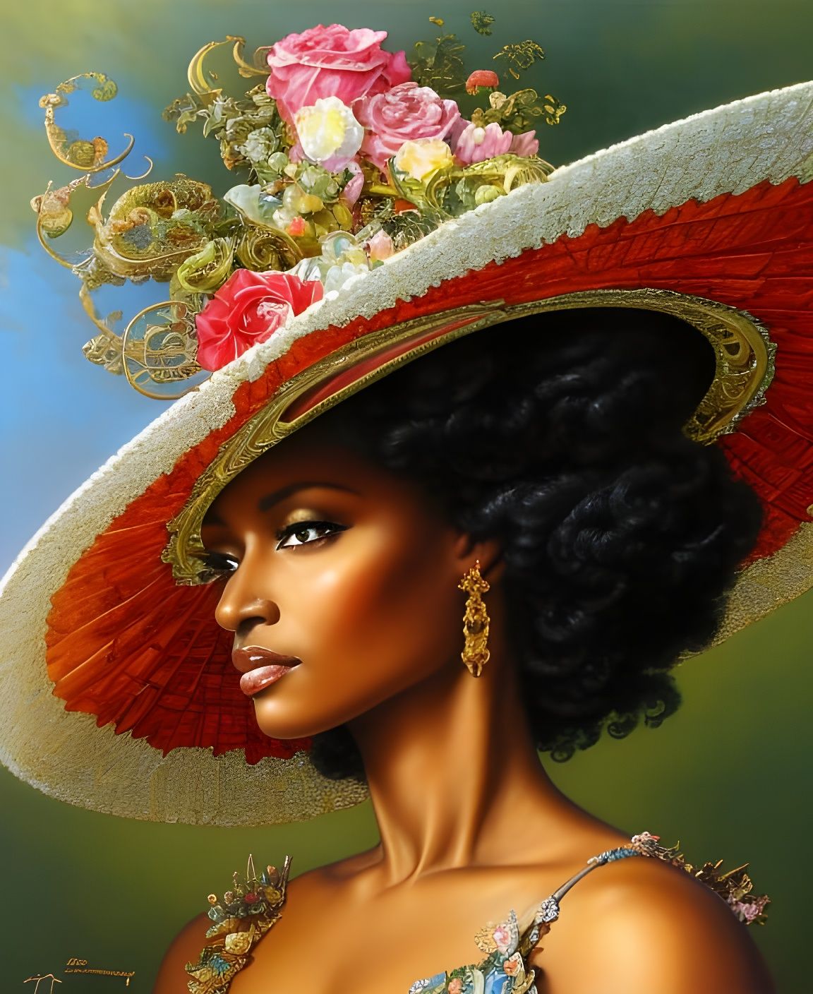 Extravagant Derby Hat Portrait in Rococo Style
