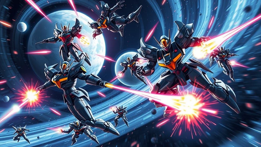 Epic Mecha Warriors Battle in Futuristic Space