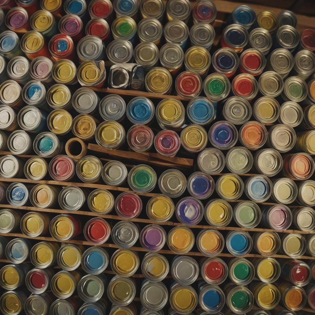 Colorful Paint Cans in Atmospheric Art Studio