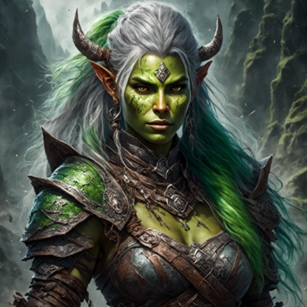 Green-Skinned Half-Orc Warrior: Fantasy Concept Art