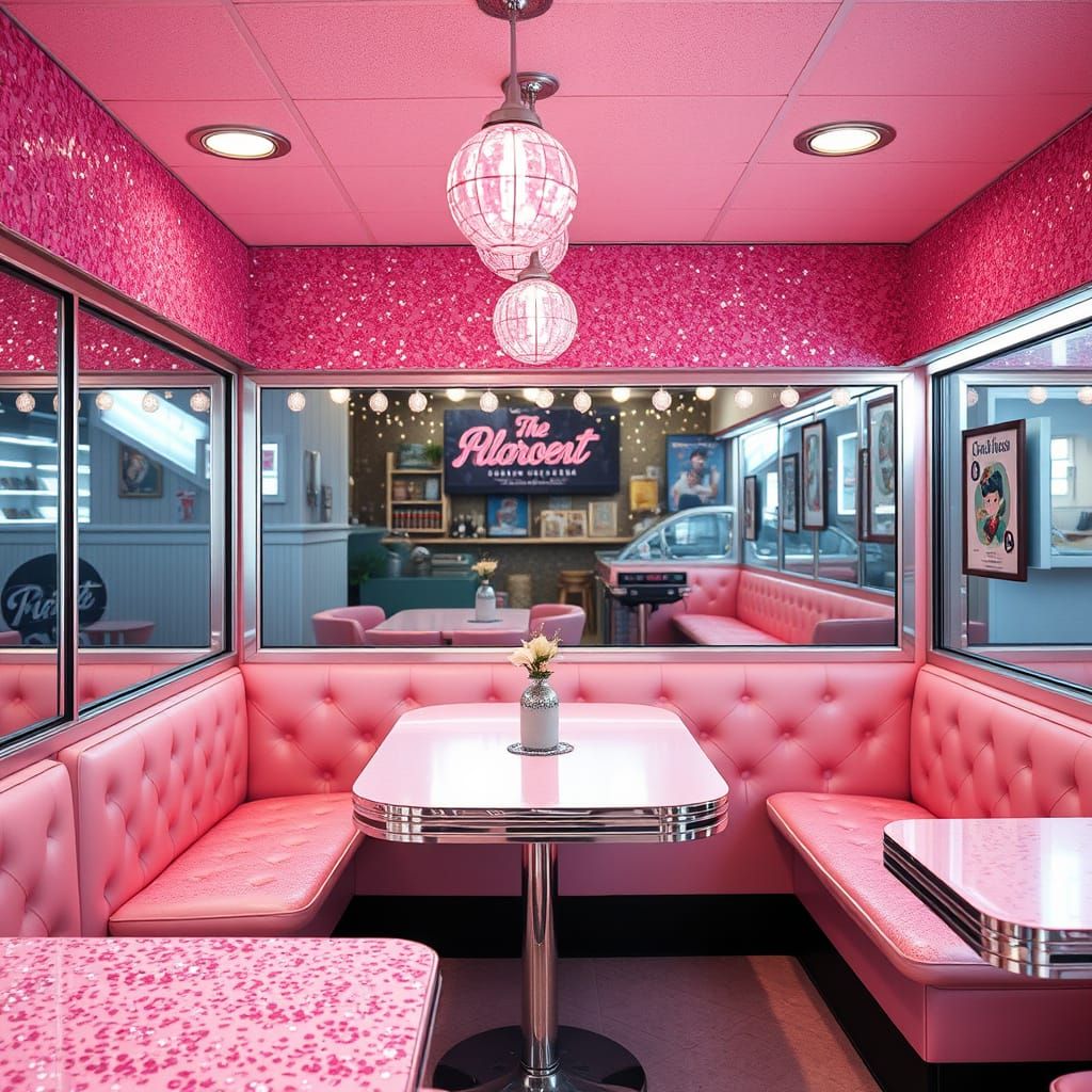 Retro Pink Diner in Sparkling Scrapbook Style