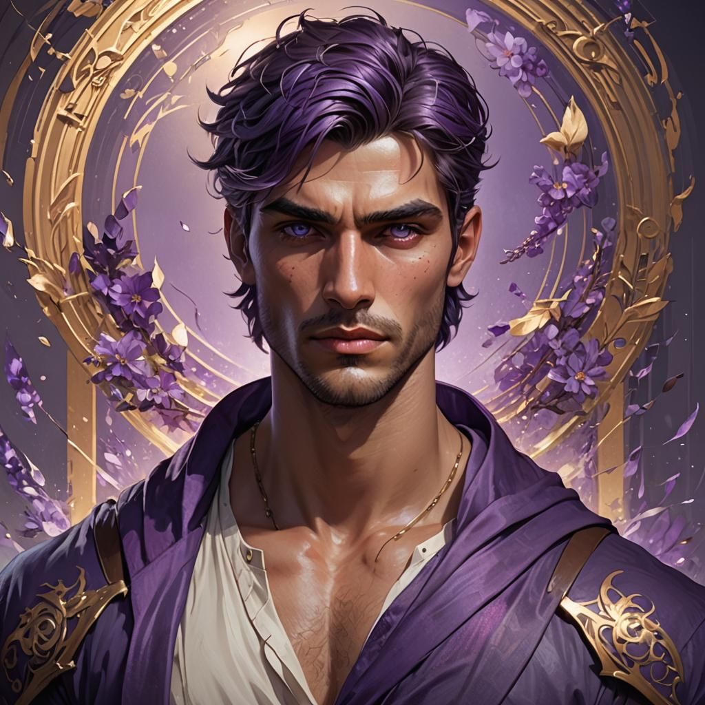 Portrait of Handsome Man with Purple Eyes