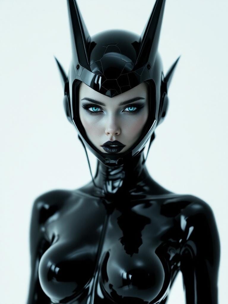 Futuristic Biomechanical Woman with Cracked Glass Helmet