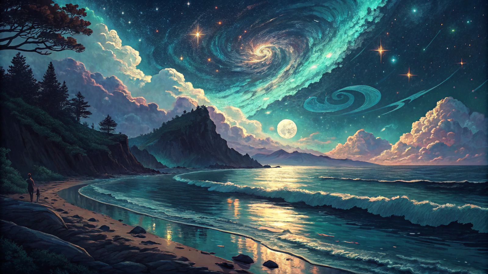 Cosmic Seascape Reflecting Starry Night Sky