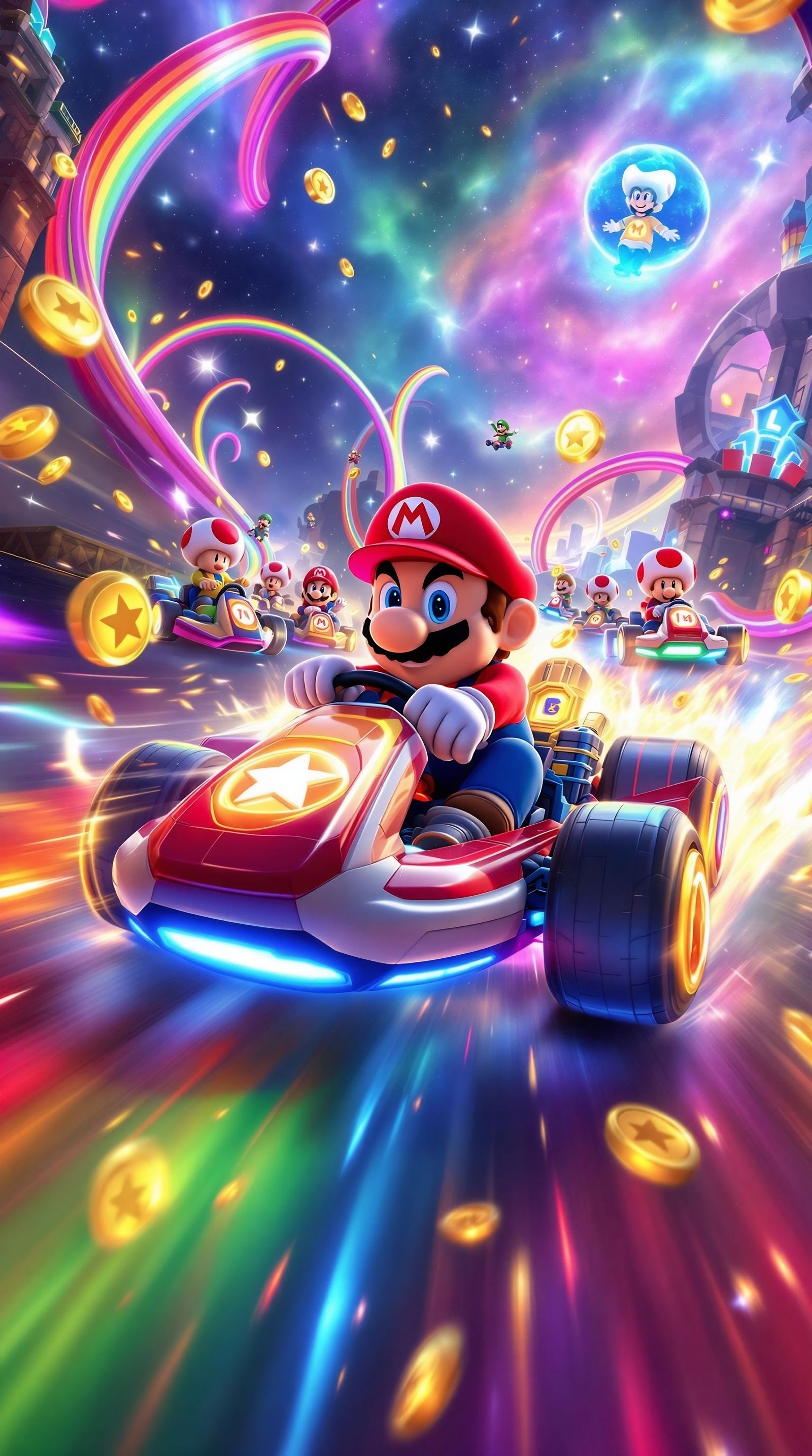 Mario Dominates Cosmic Race in Futuristic Kart