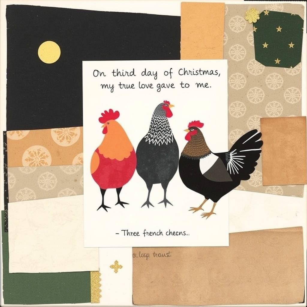 Abstract Christmas Collage with French Hens