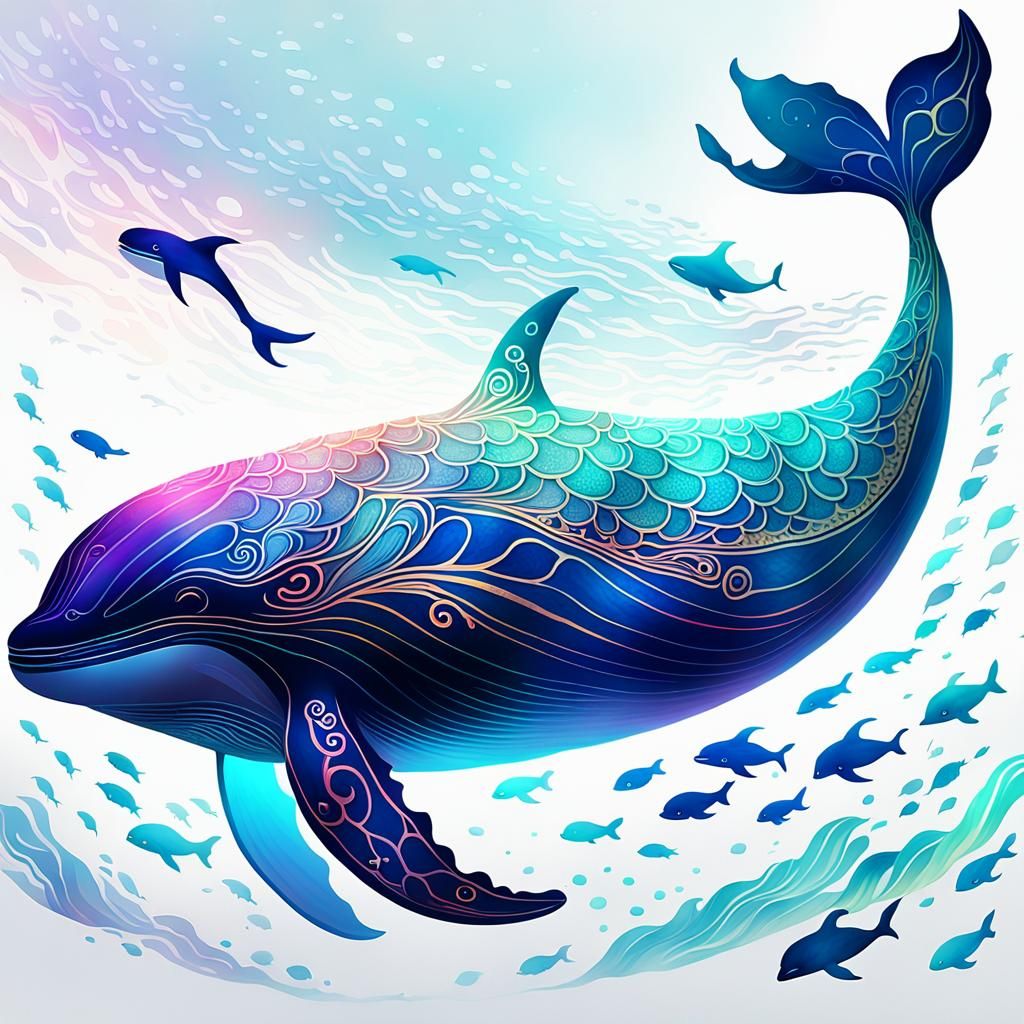 Elegant Magical Whale in Illuminated Fantasy Concept Art