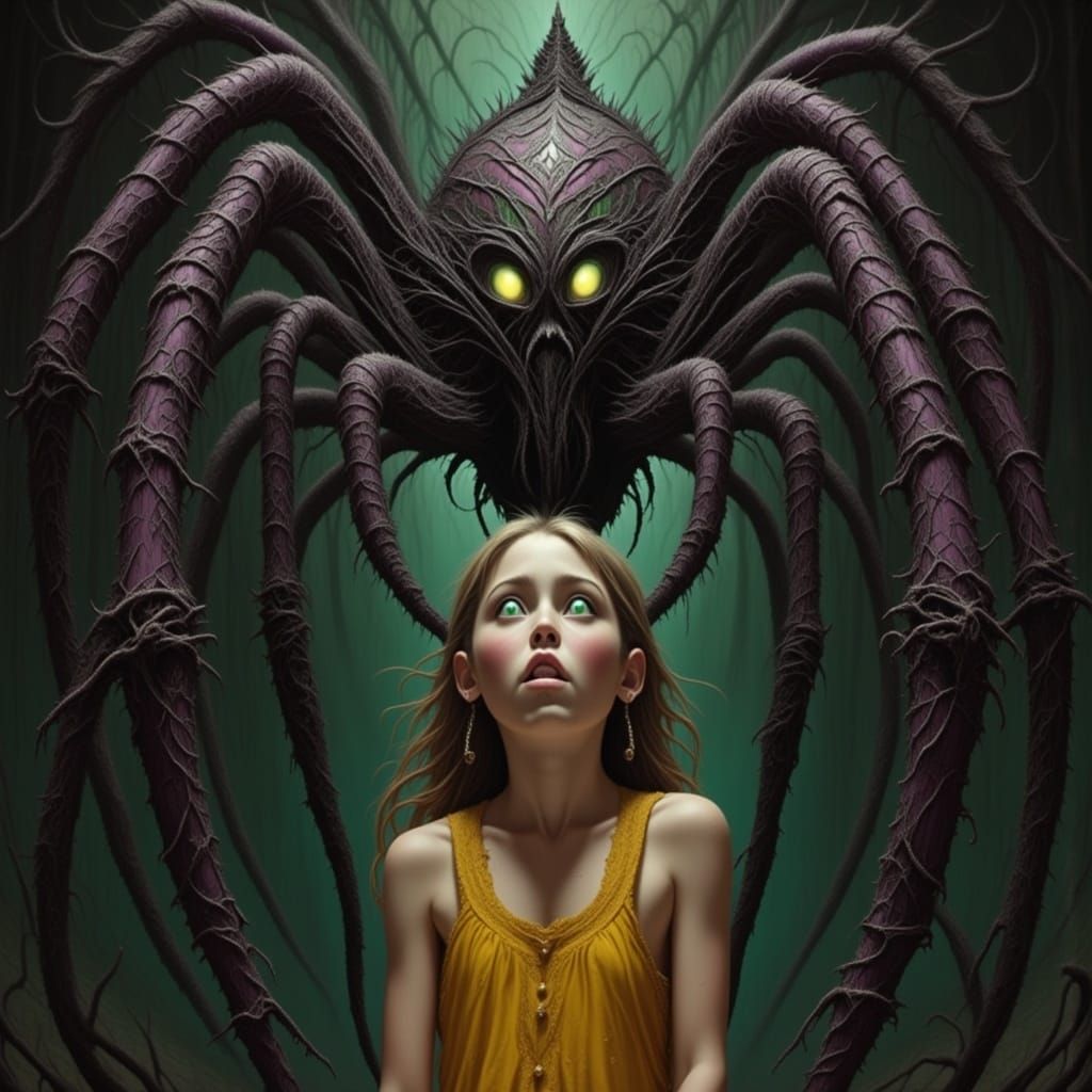 Terrifying Jeweled Spider Confronts Girl in Horror Scene