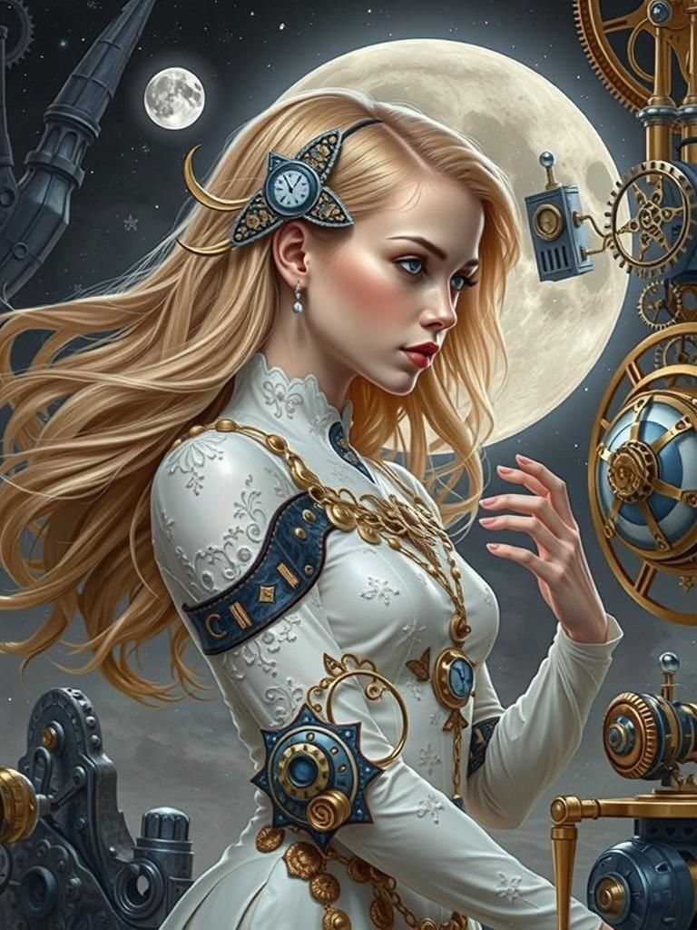 Woman's Arm Transforms to Moon Rock and Clockwork