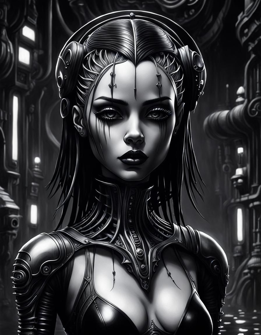Gothic Cyberpunk Woman in Hyperrealistic Style