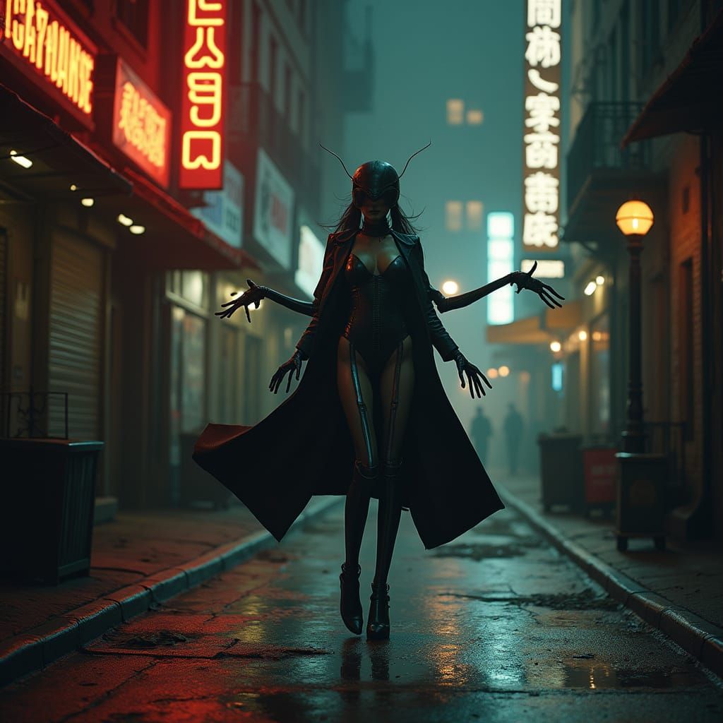 Cyberpunk Woman in Fearful Gesture, Inspired by Biomechanica...