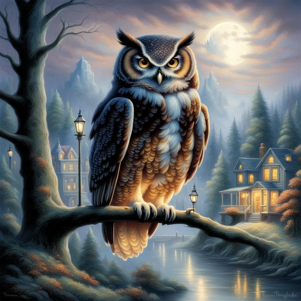 Moonlit Owl in Ethereal Forest Scene