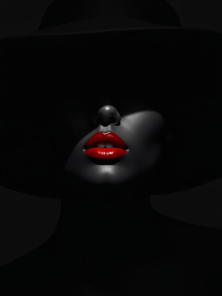 Mysterious Woman in Shadow with Red Lips
