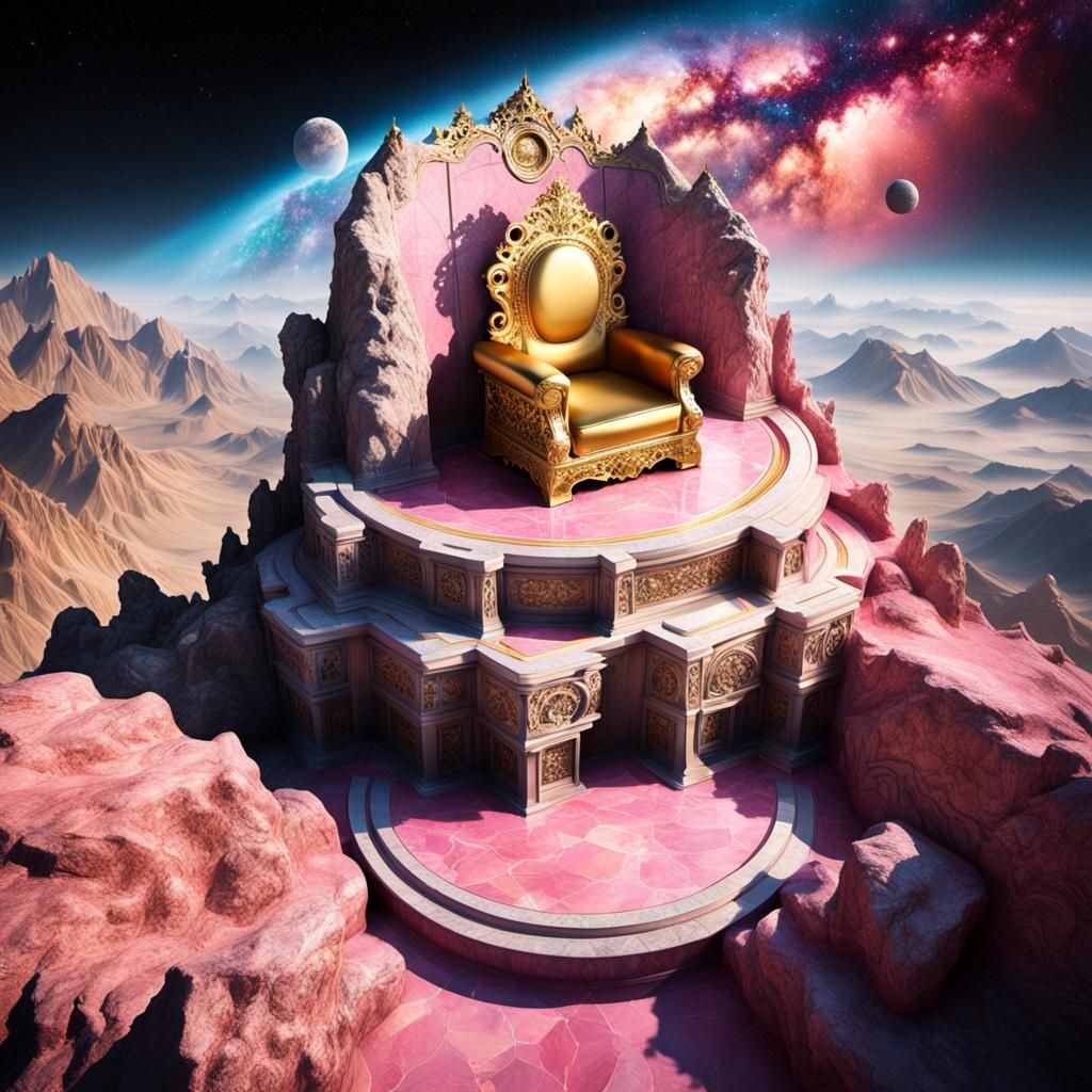Golden Throne on Marble Peak with Galaxy Backdrop