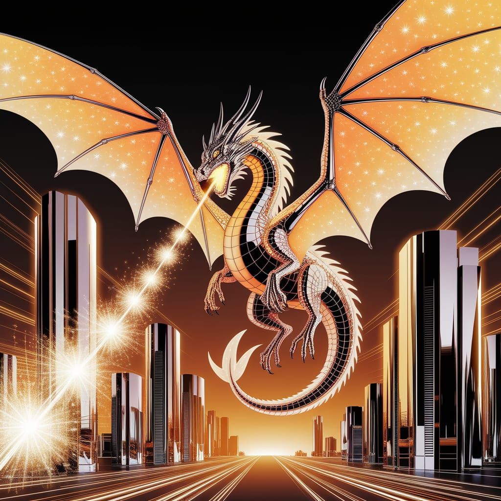 Ethereal Chrome Dragon Soars Through Futuristic Skies