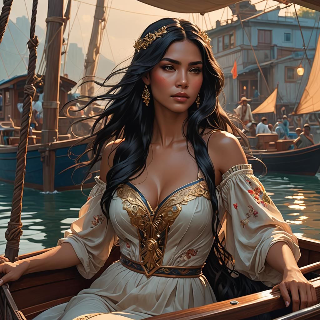 Detailed Portrait of a Latina Woman in Boat