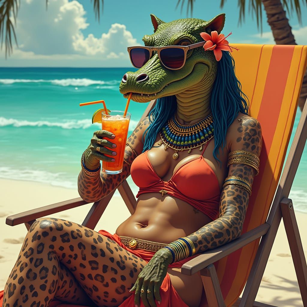 Ammit on Vacation: Hyperrealistic Splash Art