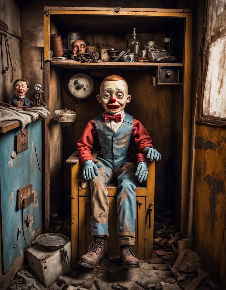 Abandoned Dummy in Dusty Cupboard: Hyperrealistic AI Art