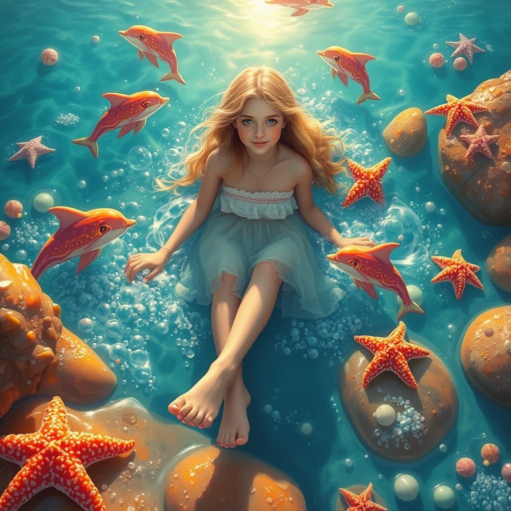 Dreamlike Soda Sea with Candy Creatures, Digital Art