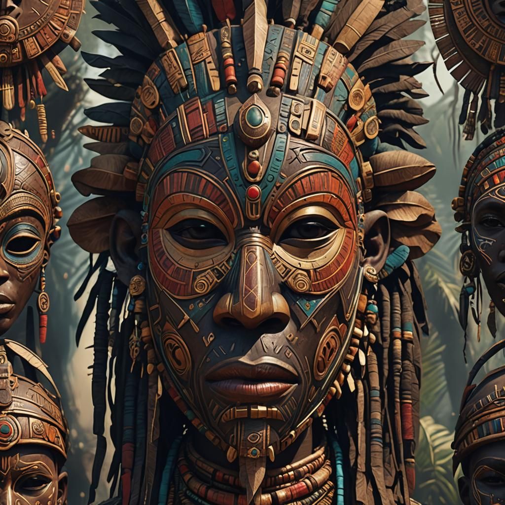 Detailed African Tribal Mask Concept Art