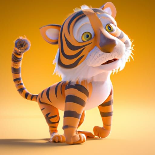 Cute Tiger Cub in 3D Digital Art