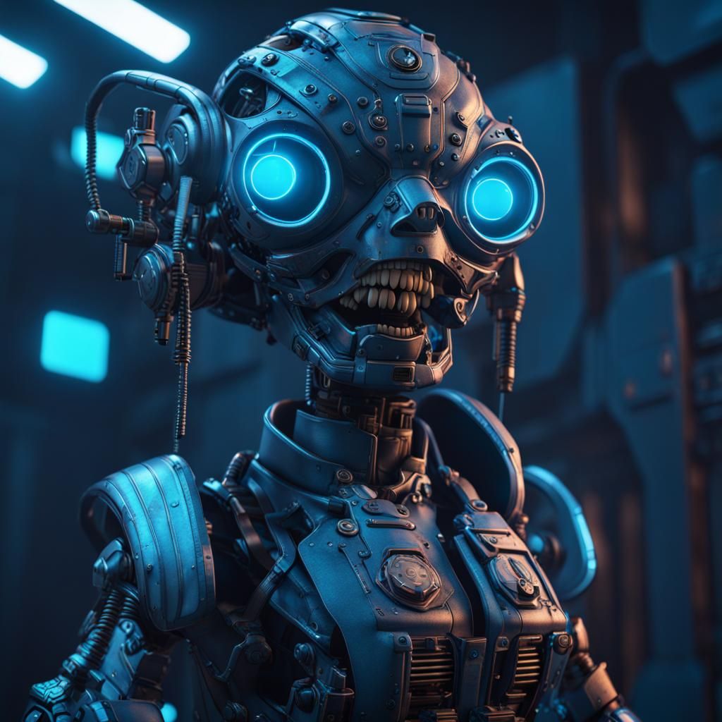 Cyberpunk Puppet in Blue: 3D Game Cinematic