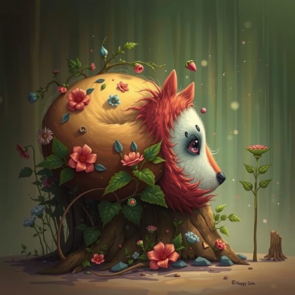 Surreal Fox in Vibrant Woodland Scene