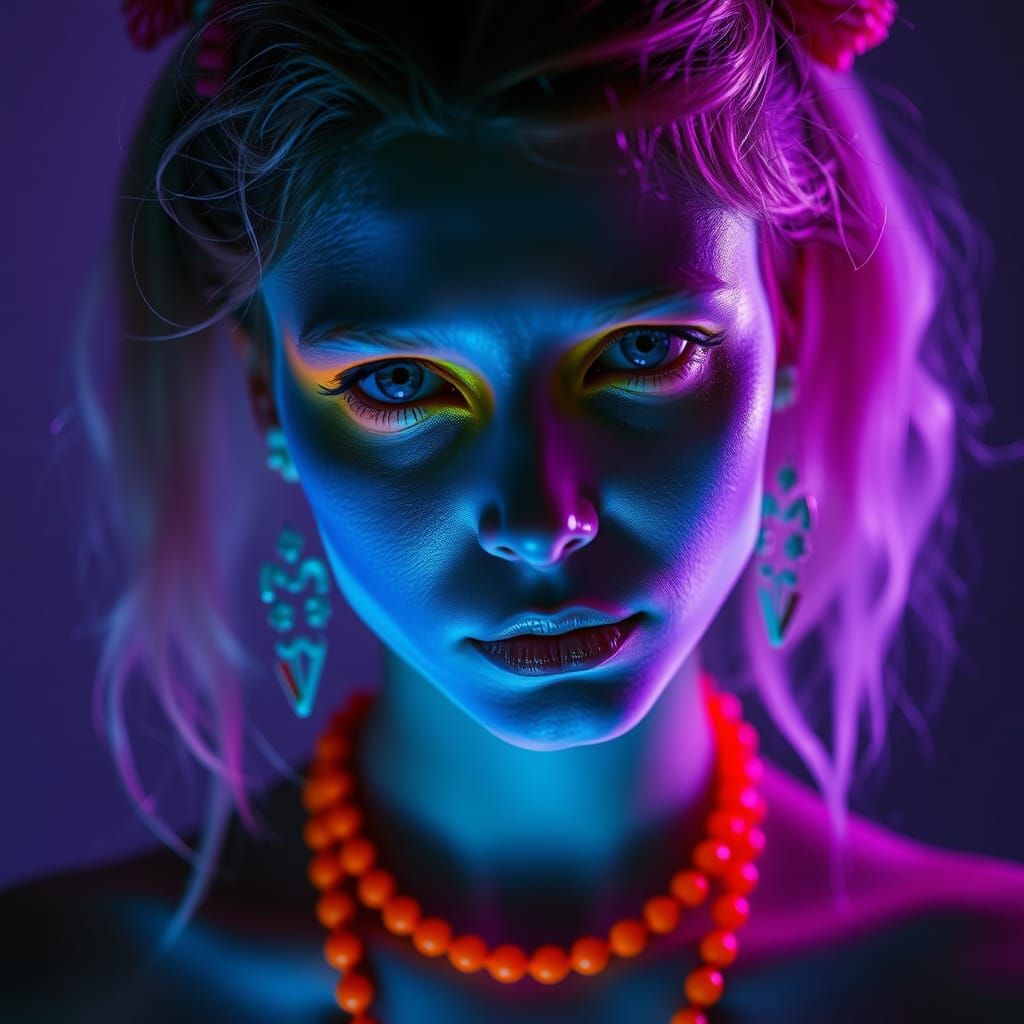 Bioluminescent Model Portrait in Vibrant Style