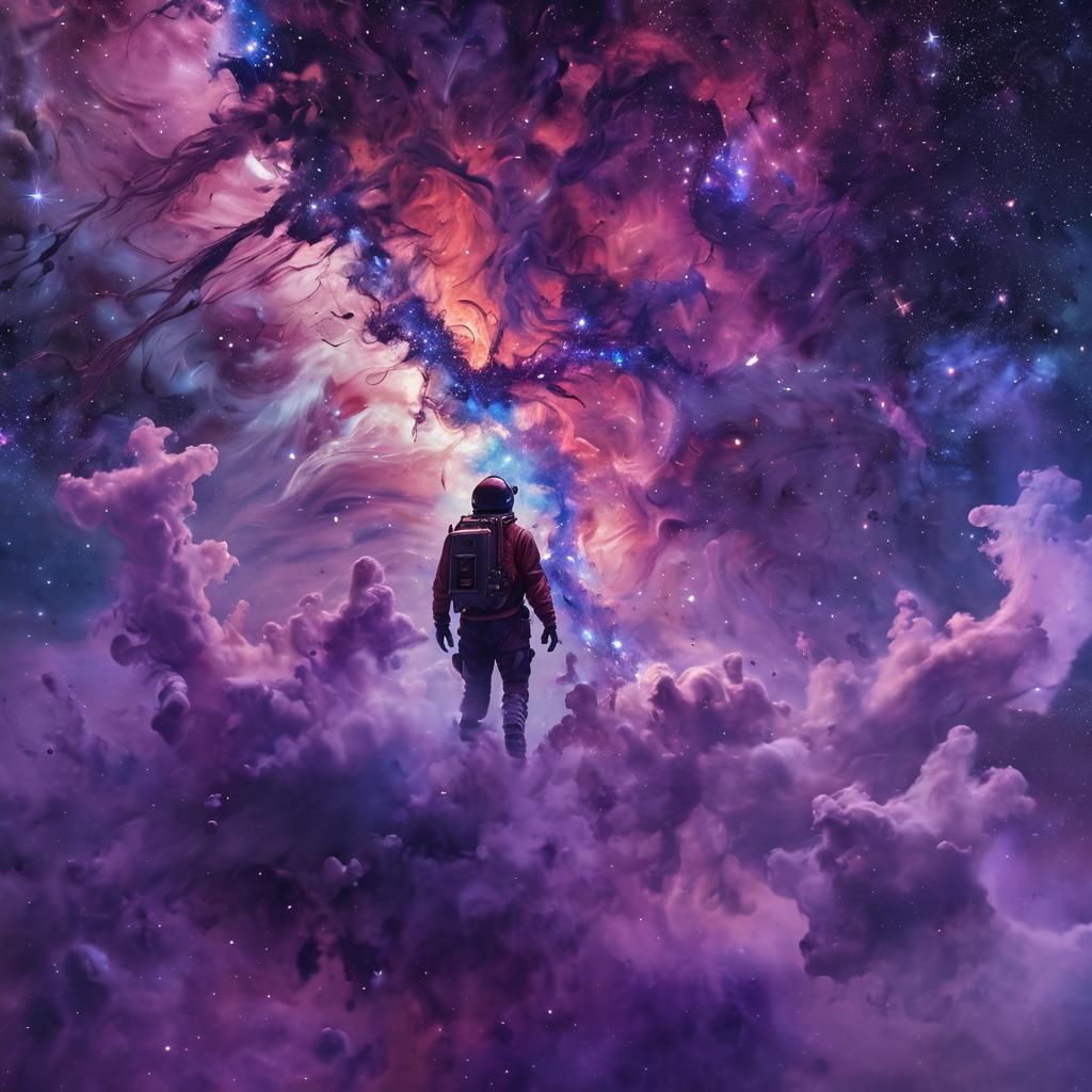 Traveler's Cosmic Journey Through a Nebula