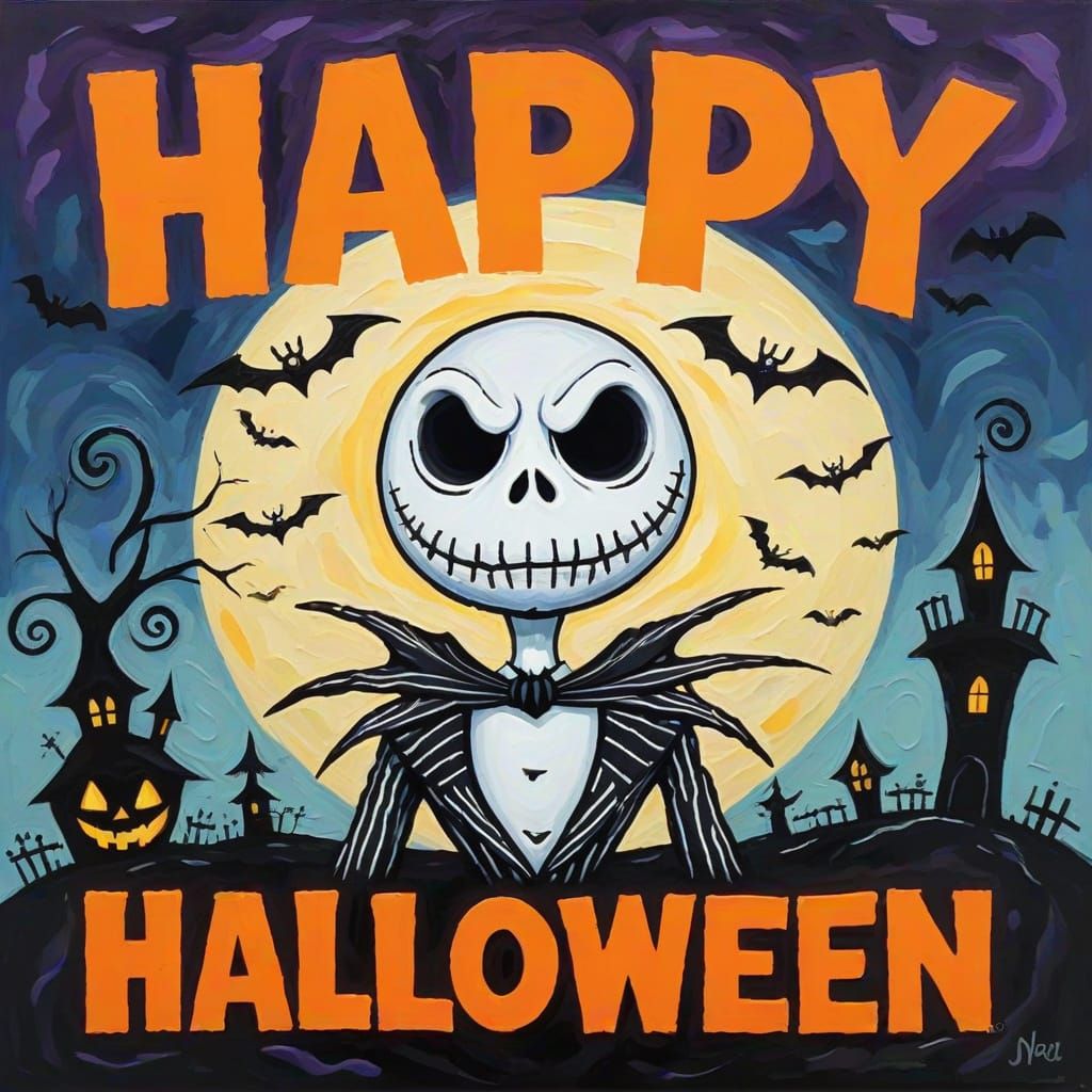 Jack Skellington Halloween in Neo-Impressionist Style