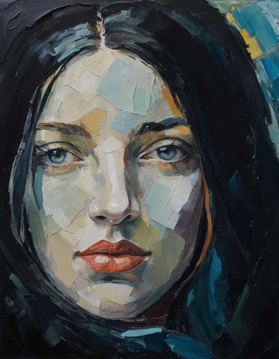 Expressionist Portrait of Serene Woman with Vibrant Colors
